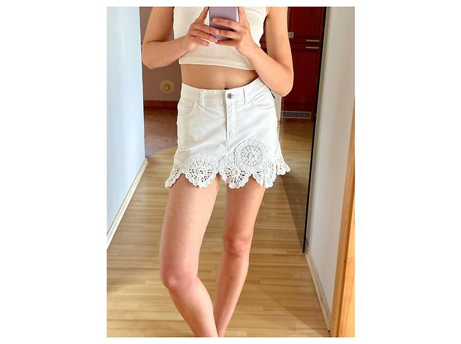 Minifalda Moschino Jeans blanca de algodón con ganchillo Blanco - vista 2