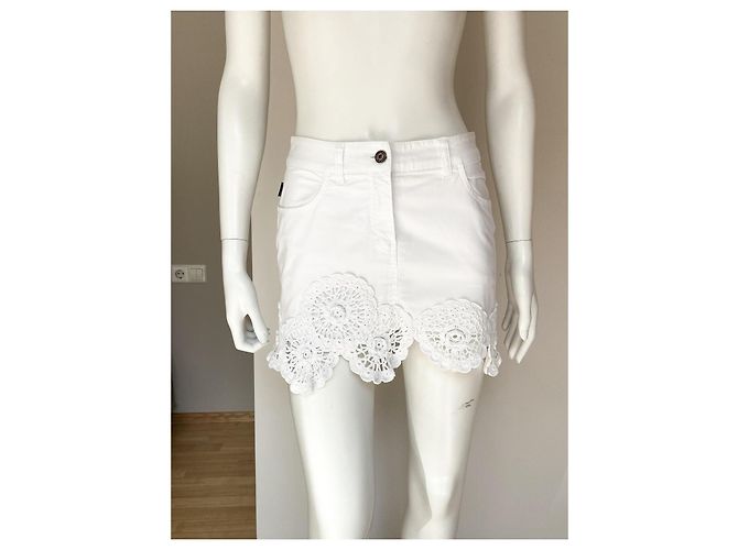 Minifalda Moschino Jeans blanca de algodón con ganchillo Blanco - vista 3