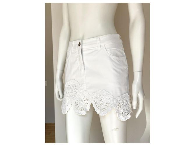 Minifalda Moschino Jeans blanca de algodón con ganchillo Blanco - vista 7