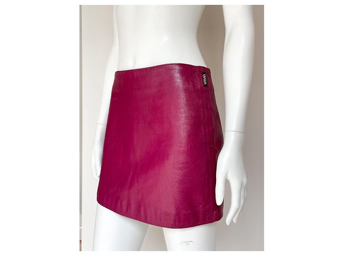 Minifalda de cuero Versace Jeans Couture rojo oscuro Burdeos - vista 7