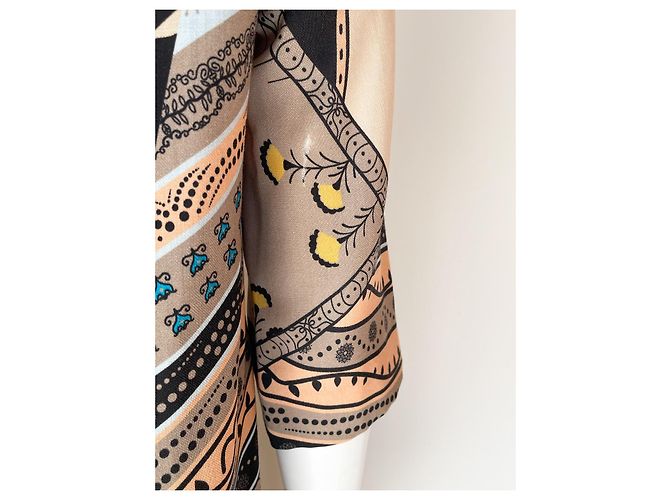 Robe Etro en laine imprimée marron beige orange - vue 7