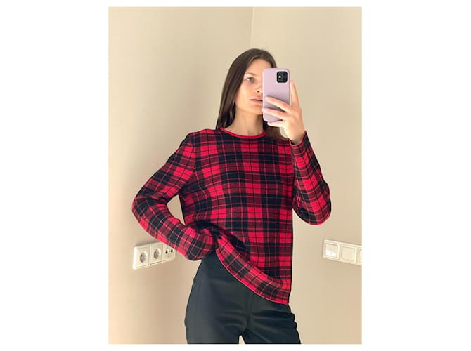 Hugo Boss Wolloverpullover mit Karomuster Schwarz Rot - Ansicht 2