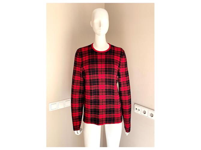 Hugo Boss Wolloverpullover mit Karomuster Schwarz Rot - Ansicht 3