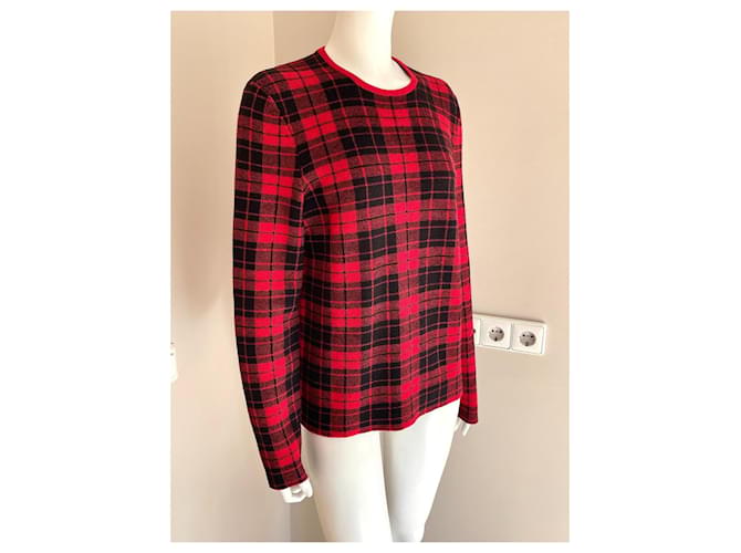 Hugo Boss Wolloverpullover mit Karomuster Schwarz Rot - Ansicht 4