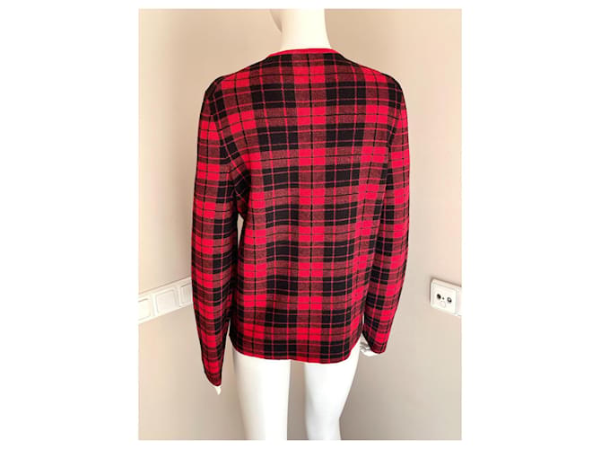 Hugo Boss Wolloverpullover mit Karomuster Schwarz Rot - Ansicht 5