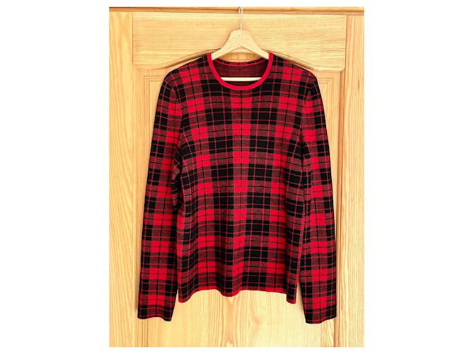 Hugo Boss Wolloverpullover mit Karomuster Schwarz Rot - Ansicht 6
