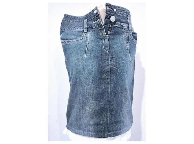 Falda de Denim de Doble Cintura Jean Paul Gaultier T S/M Azul - vista 11
