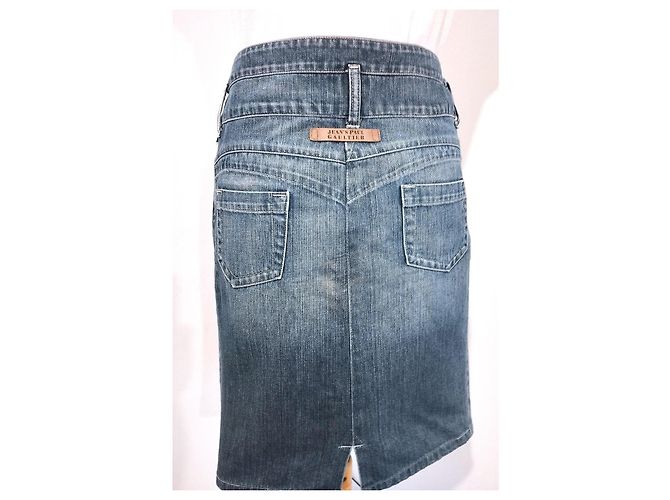 Falda de Denim de Doble Cintura Jean Paul Gaultier T S/M Azul - vista 2