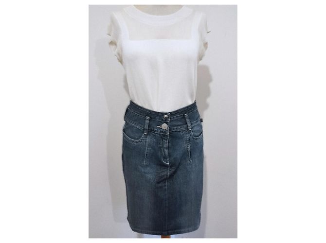 Falda de Denim de Doble Cintura Jean Paul Gaultier T S/M Azul - vista 3