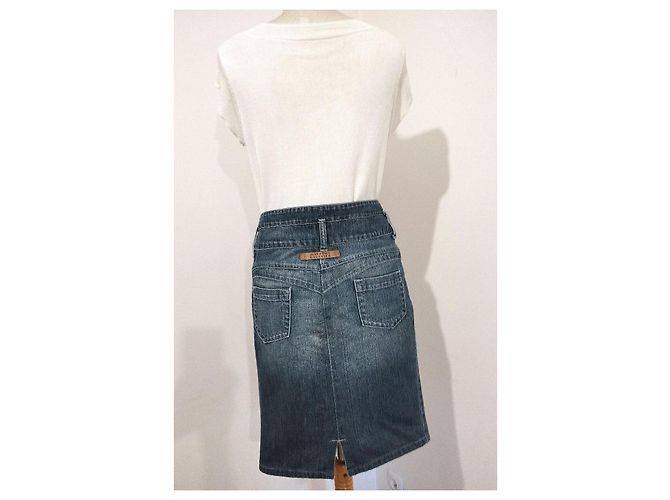 Falda de Denim de Doble Cintura Jean Paul Gaultier T S/M Azul - vista 4