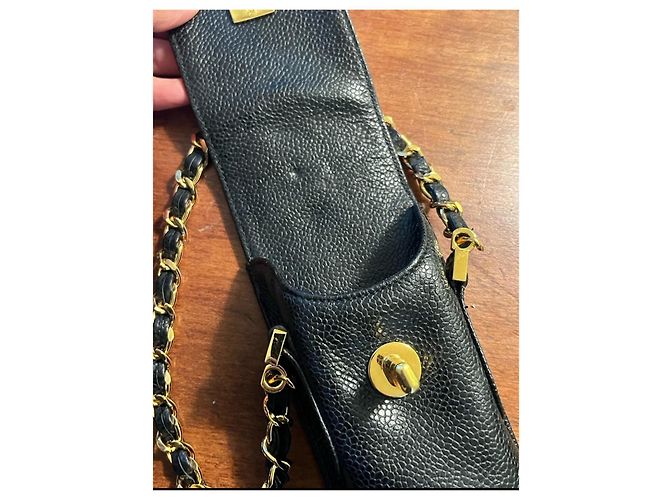 Set ombrello Chanel pelle caviar nero - vista 6