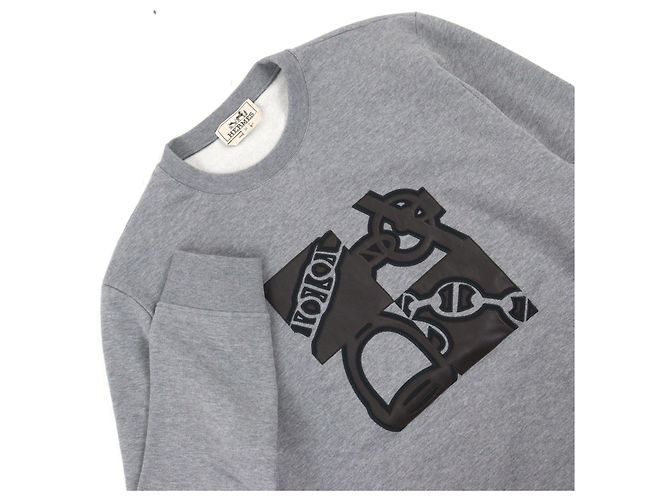 Sweatshirt aus Leder Metallerie au Carré von Hermès Braun Grau - Ansicht 2