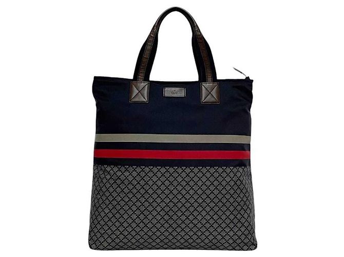 Sac fourre-tout en nylon et cuir bleu marine Gucci - vista 2