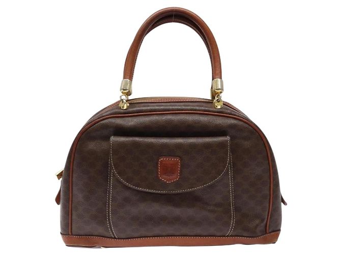Céline Borsa a mano in tela Macadam CELINE in pelle PVC marrone oro Auth 141839 D'oro - vista 13