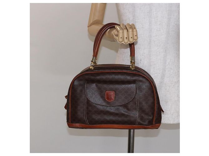 Céline Borsa a mano in tela Macadam CELINE in pelle PVC marrone oro Auth 141839 D'oro - vista 23