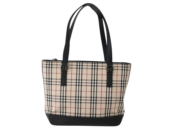 Borsa Tote Nova Check Burberry in Tela e Pelle Beige Argento Auth BA5747 - vista 13
