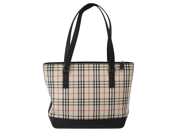 Borsa Tote Nova Check Burberry in Tela e Pelle Beige Argento Auth BA5747 - vista 2