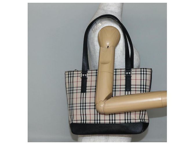 Borsa Tote Nova Check Burberry in Tela e Pelle Beige Argento Auth BA5747 - vista 23