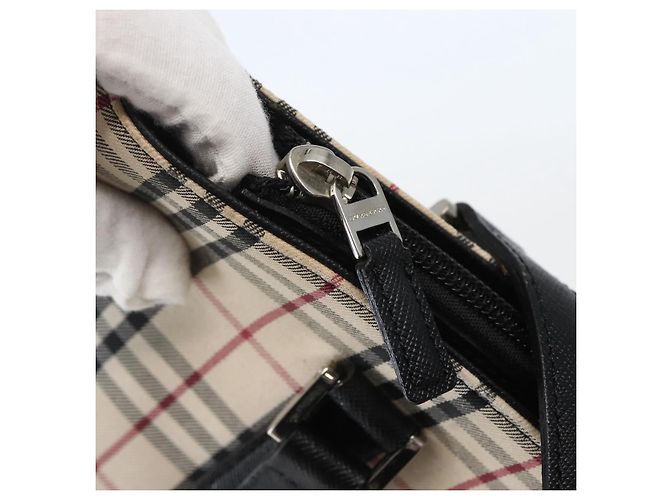 Borsa Tote Nova Check Burberry in Tela e Pelle Beige Argento Auth BA5747 - vista 9