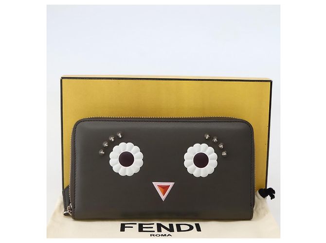 FENDI Hypnotize Lange Geldbörse aus Leder Grau Authentisch 142443M Braun - Ansicht 12