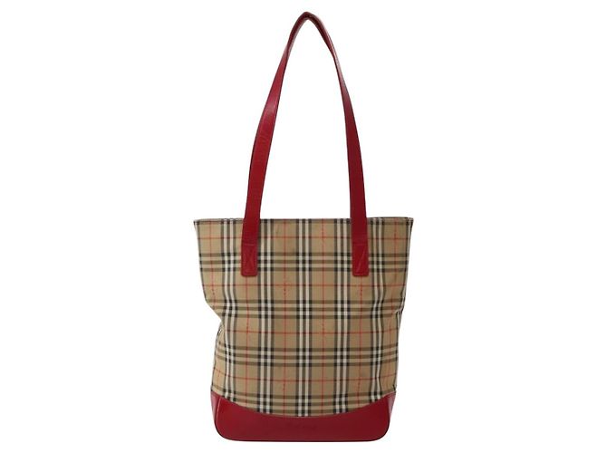 Autre Marque Borsa Tote Burberrys Nova Check in tela beige rossa oro Auth BA5696 Rosso D'oro - vista 13