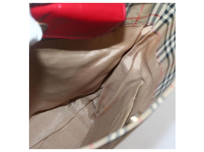 Autre Marque Borsa Tote Burberrys Nova Check in tela beige rossa oro Auth BA5696 Rosso D'oro - vista 17