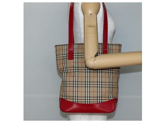 Autre Marque Borsa Tote Burberrys Nova Check in tela beige rossa oro Auth BA5696 Rosso D'oro - vista 21