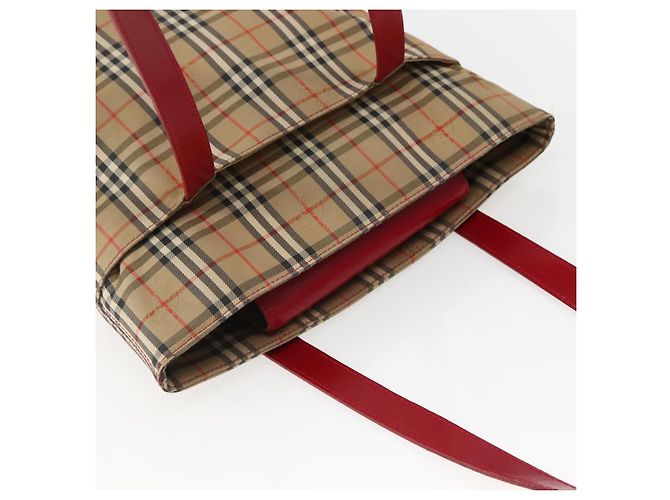 Autre Marque Borsa Tote Burberrys Nova Check in tela beige rossa oro Auth BA5696 Rosso D'oro - vista 6