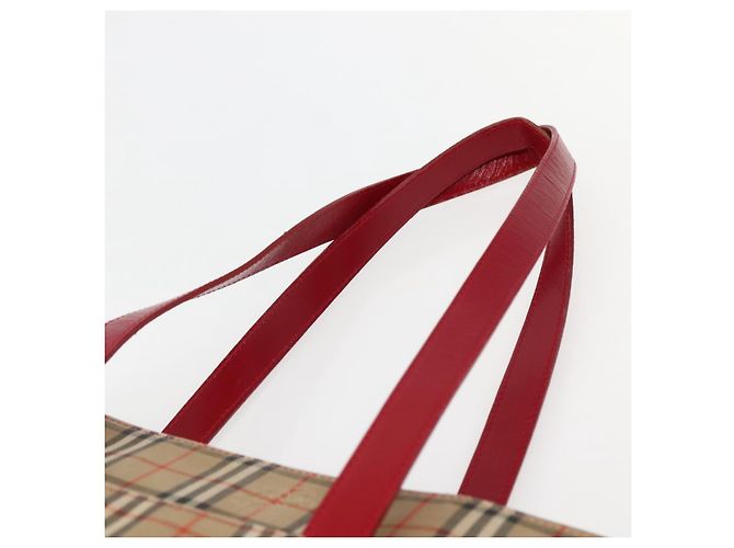 Autre Marque Borsa Tote Burberrys Nova Check in tela beige rossa oro Auth BA5696 Rosso D'oro - vista 8