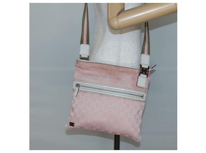 Borsa Tote GG Canvas Sherry Line Gucci Rosa Argento 145809 Auth 141943 - vista 23