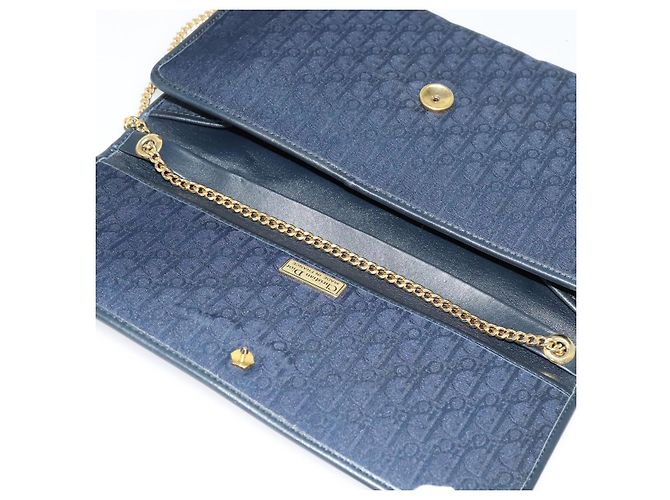 Borsa a spalla in tela Trotter Christian Dior con catena blu navy oro Auth 141878 - vista 10