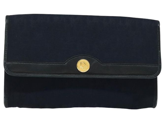 Borsa a spalla in tela Trotter Christian Dior con catena blu navy oro Auth 141878 - vista 13