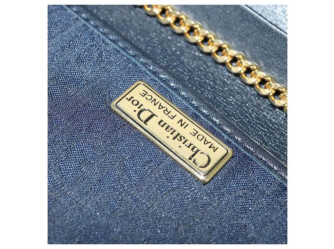 Borsa a spalla in tela Trotter Christian Dior con catena blu navy oro Auth 141878 - vista 18