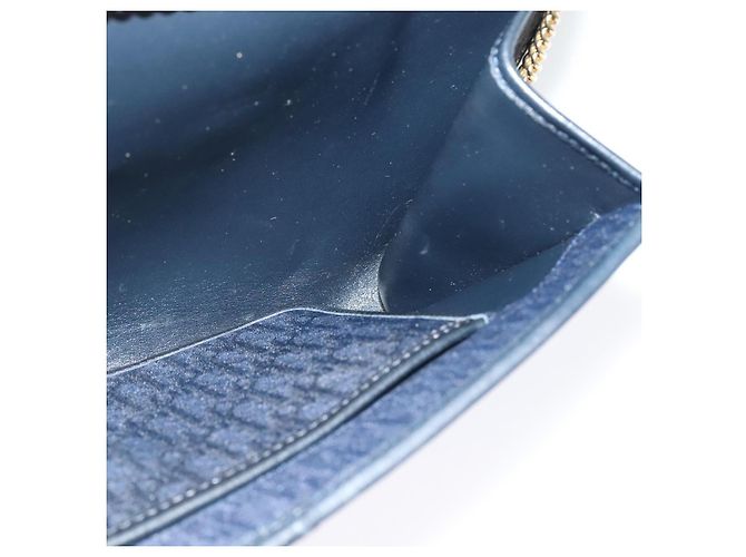 Borsa a spalla in tela Trotter Christian Dior con catena blu navy oro Auth 141878 - vista 19