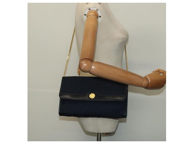 Borsa a spalla in tela Trotter Christian Dior con catena blu navy oro Auth 141878 - vista 21