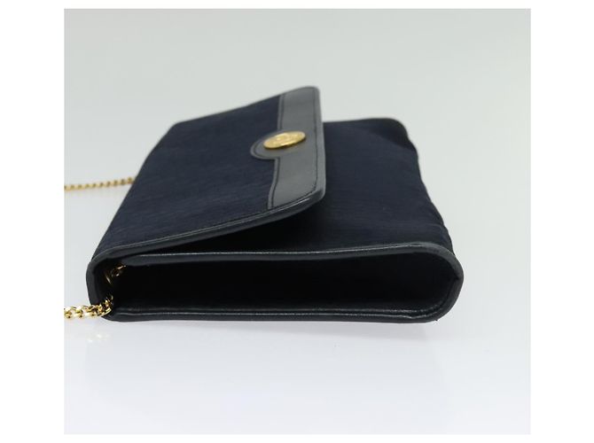 Borsa a spalla in tela Trotter Christian Dior con catena blu navy oro Auth 141878 - vista 3