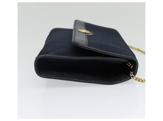 Borsa a spalla in tela Trotter Christian Dior con catena blu navy oro Auth 141878 - vista 4