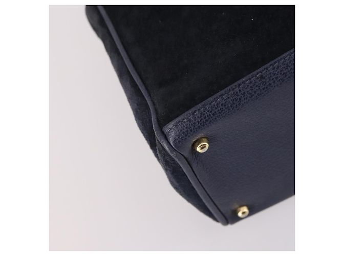 Borsa a mano in suede GUCCI Bamboo 2way Blu Navy Oro 000 2214 0316 Auth ep10732 D'oro - vista 10