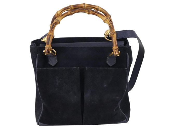 Borsa a mano in suede GUCCI Bamboo 2way Blu Navy Oro 000 2214 0316 Auth ep10732 D'oro - vista 13