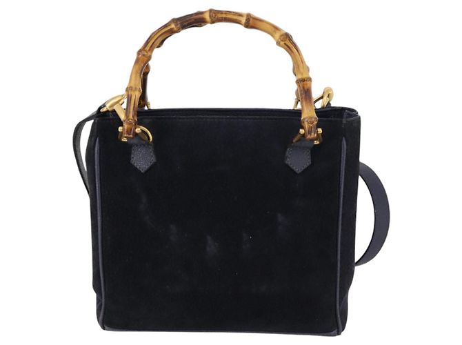 Borsa a mano in suede GUCCI Bamboo 2way Blu Navy Oro 000 2214 0316 Auth ep10732 D'oro - vista 2