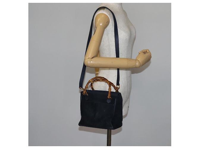 Borsa a mano in suede GUCCI Bamboo 2way Blu Navy Oro 000 2214 0316 Auth ep10732 D'oro - vista 22