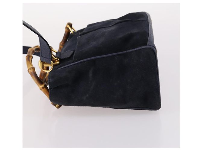 Borsa a mano in suede GUCCI Bamboo 2way Blu Navy Oro 000 2214 0316 Auth ep10732 D'oro - vista 4