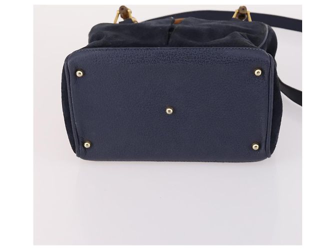 Borsa a mano in suede GUCCI Bamboo 2way Blu Navy Oro 000 2214 0316 Auth ep10732 D'oro - vista 5