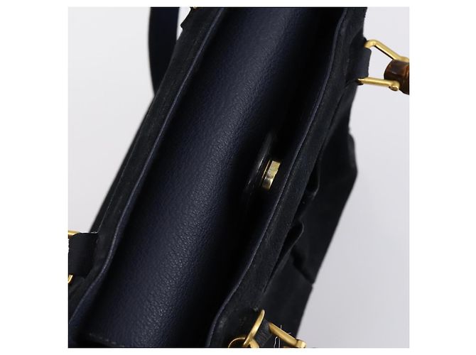 Borsa a mano in suede GUCCI Bamboo 2way Blu Navy Oro 000 2214 0316 Auth ep10732 D'oro - vista 6