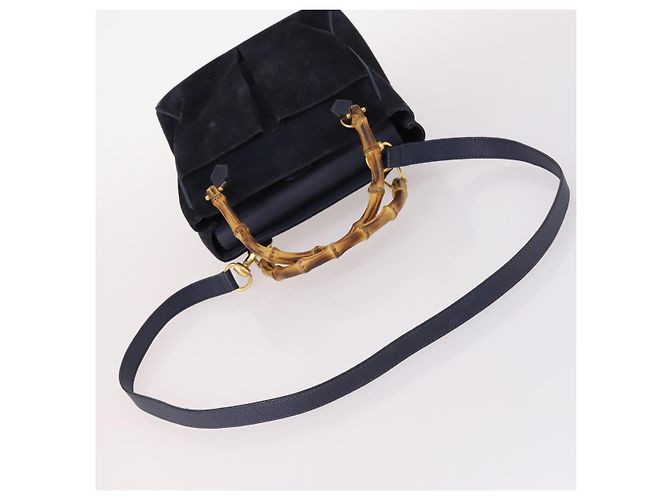 Borsa a mano in suede GUCCI Bamboo 2way Blu Navy Oro 000 2214 0316 Auth ep10732 D'oro - vista 7