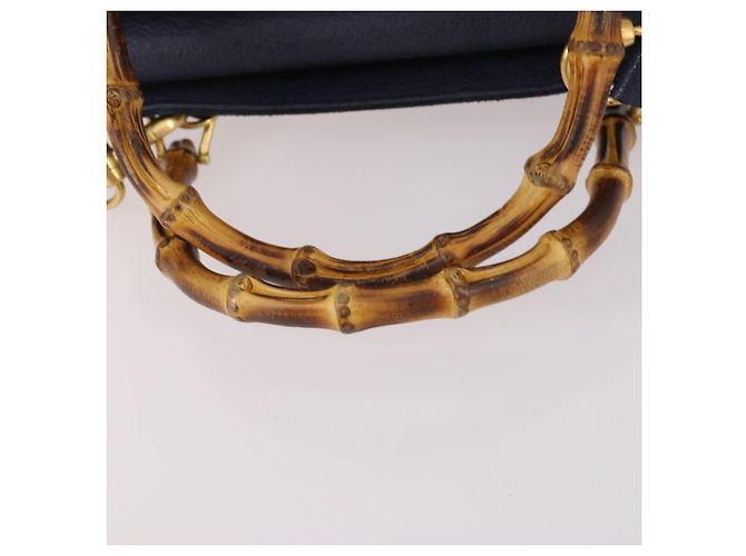 Borsa a mano in suede GUCCI Bamboo 2way Blu Navy Oro 000 2214 0316 Auth ep10732 D'oro - vista 8
