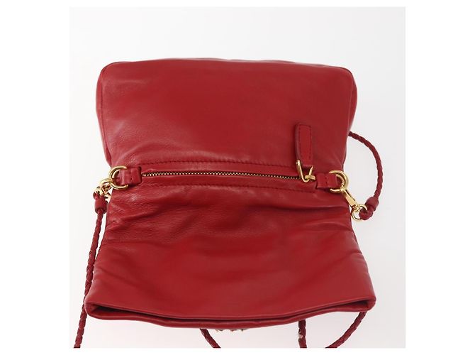 Miu Miu Bijoux Shoulder Bag Leather Red Gold Auth SW1539 Golden - view 10