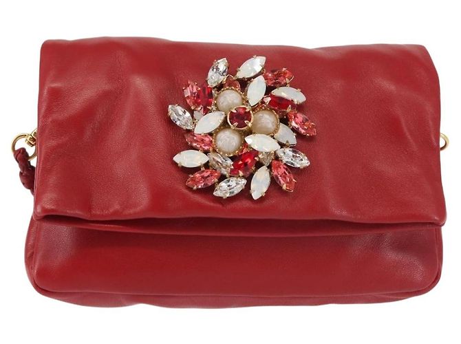 Miu Miu Bijoux Shoulder Bag Leather Red Gold Auth SW1539 Golden - view 13