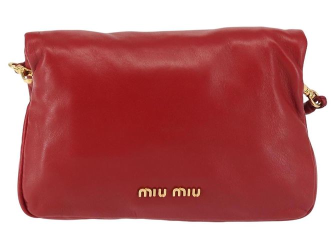 Miu Miu Bijoux Shoulder Bag Leather Red Gold Auth SW1539 Golden - view 2