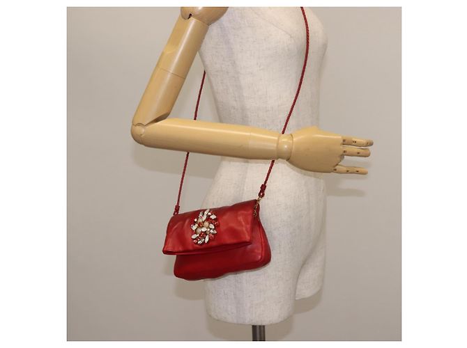 Miu Miu Bijoux Shoulder Bag Leather Red Gold Auth SW1539 Golden - view 25
